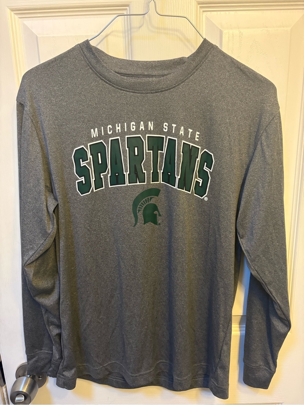 Campus Heritage Gray Long Sleeve Tee with Green Spartans Logo